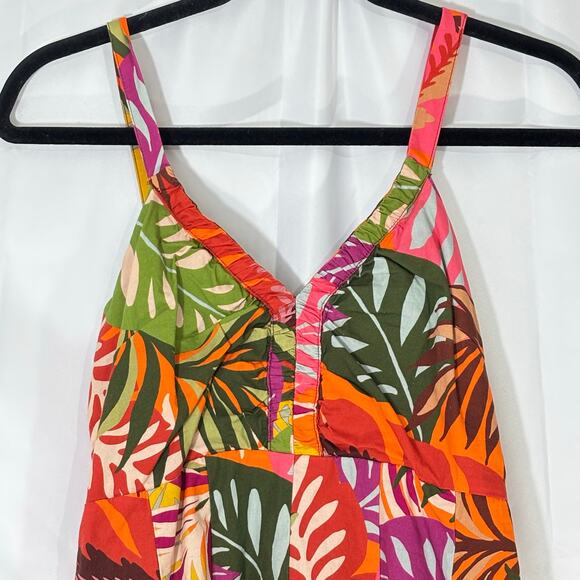 Maeve V-neck Tropical Print Mini Dress" by Anthropologie size 4 linen blend - Picture 2 of 6